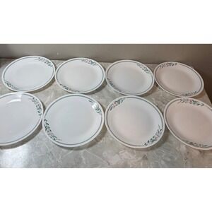 Set of 8 Corelle ROSEMARIE Dinner Plates 10 1/4" Pink Tulips/Teal Green Leaves
